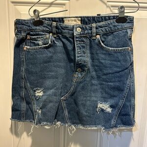 Free People Casual Distressed Denim Mini Skirt - Blue
